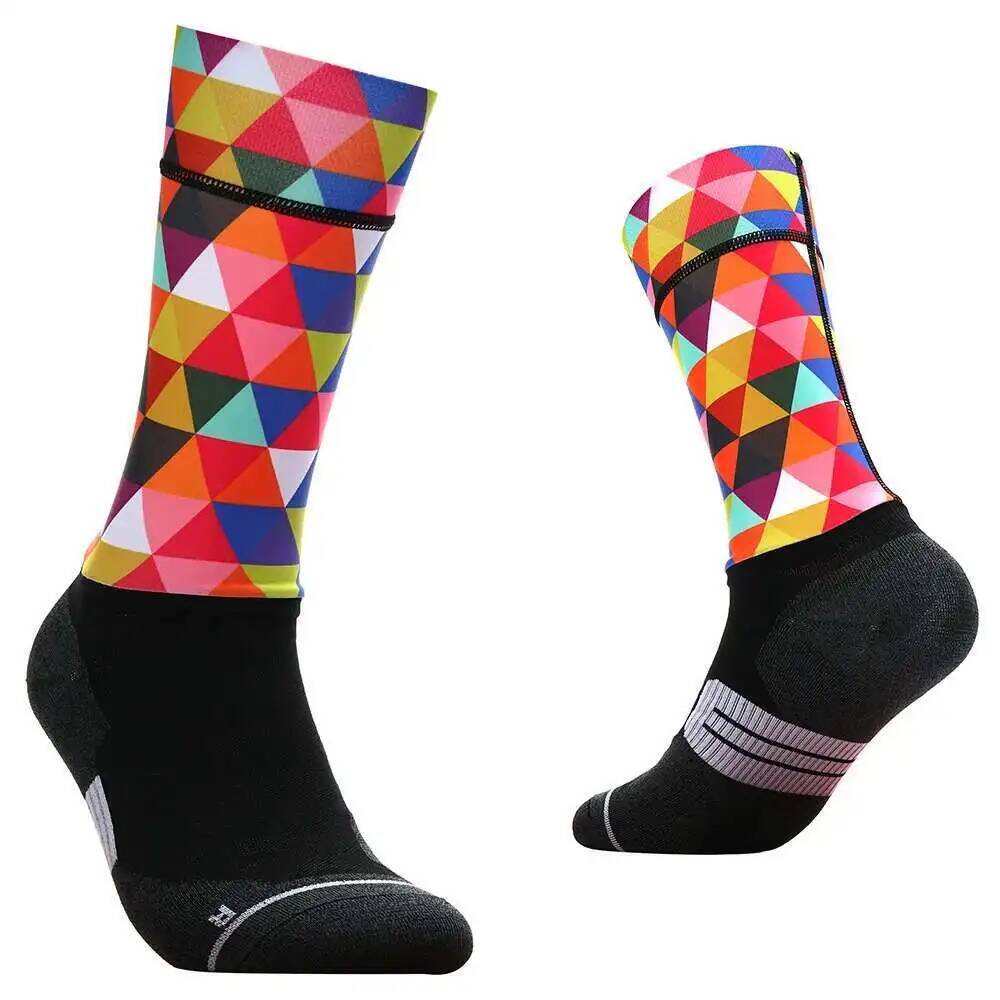 Sock Garter Men - Calzini da ciclismo geometrici vibranti: traspiranti